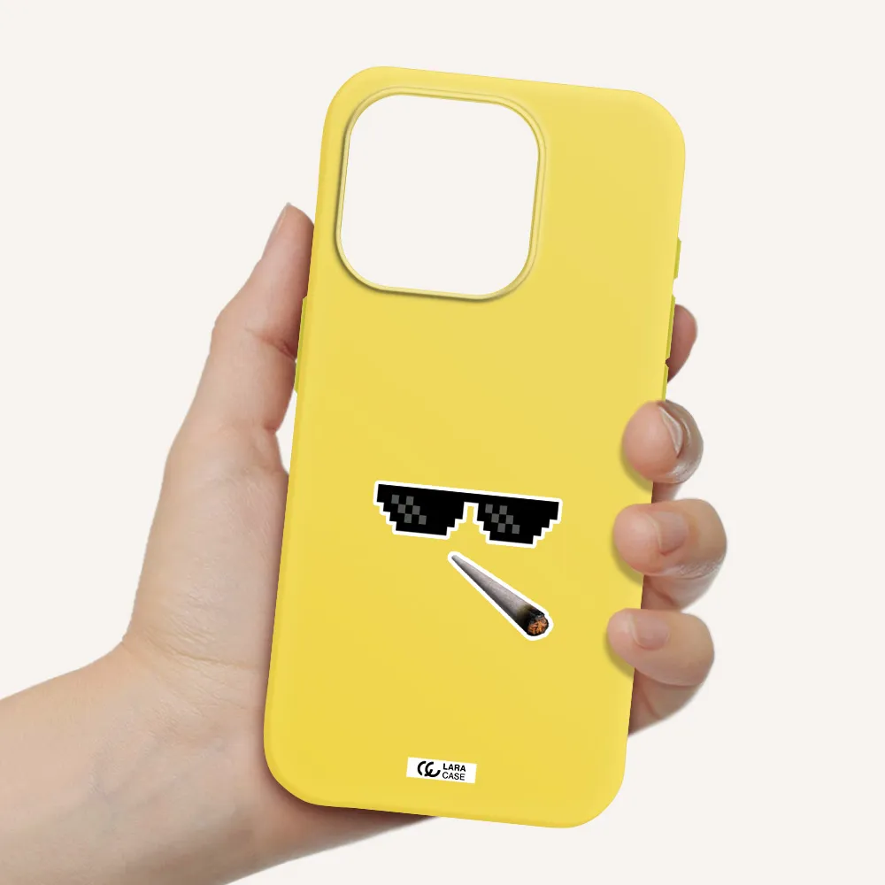 A Cigarette And Sunglasses Apple Iphone 15 Pro Silicone Canary Yellow Case