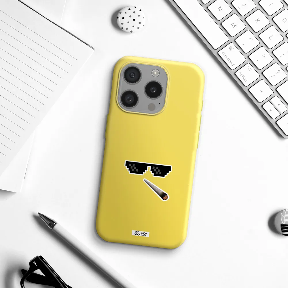 A Cigarette And Sunglasses Apple Iphone 15 Pro Silicone Canary Yellow Case