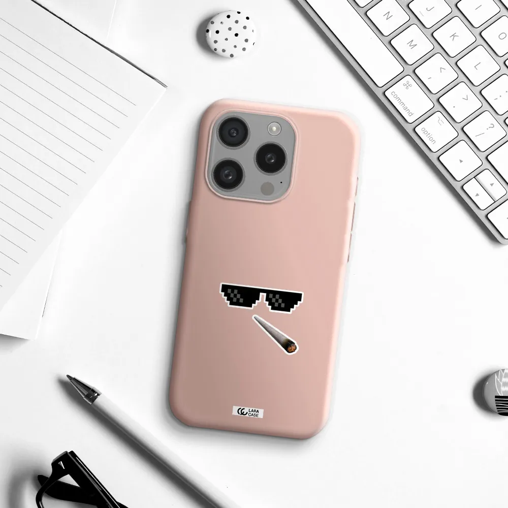A Cigarette And Sunglasses Apple Iphone 15 Pro Silicone Pastel Pink Case