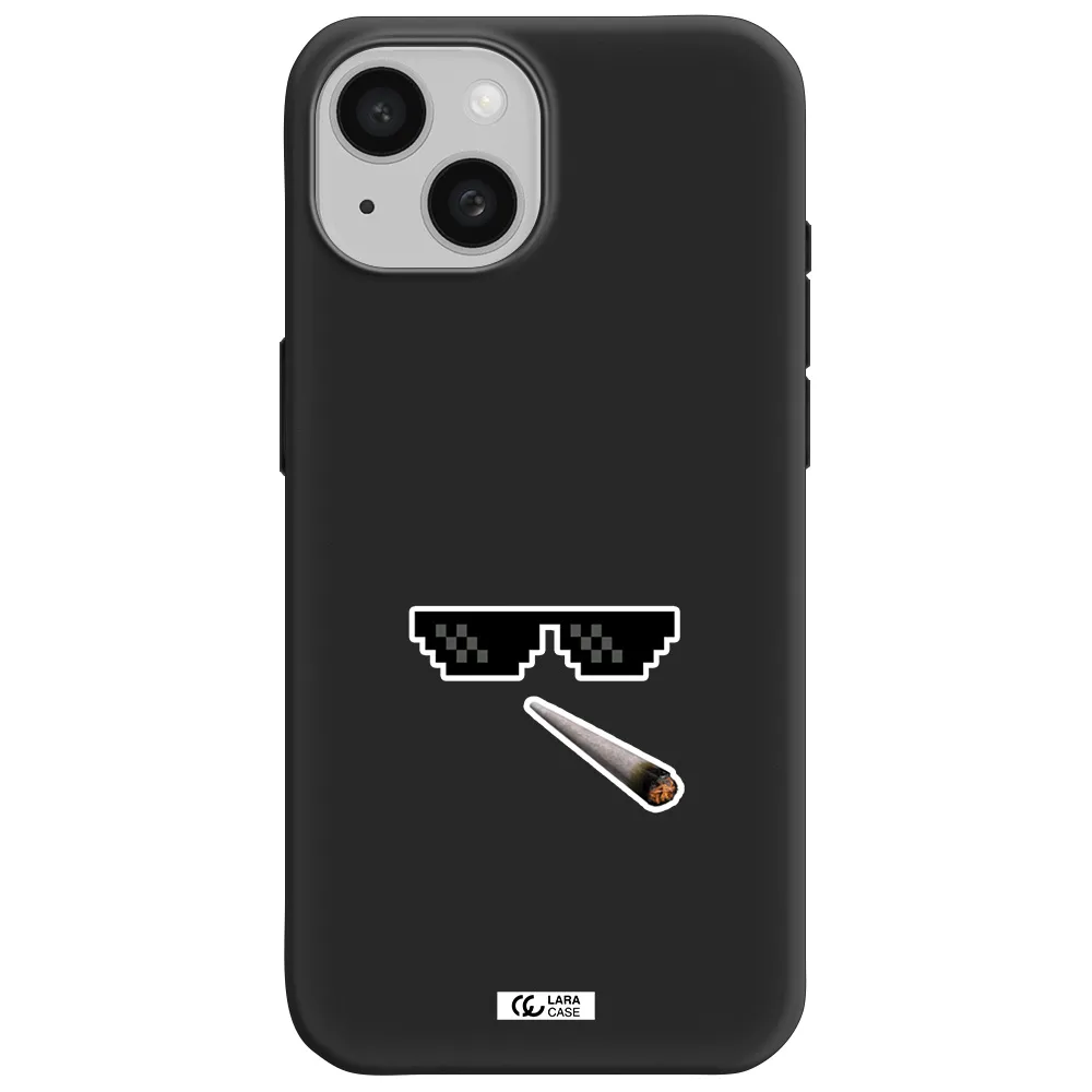 a cigarette and sunglasses Apple iPhone 15 Silicone black Case