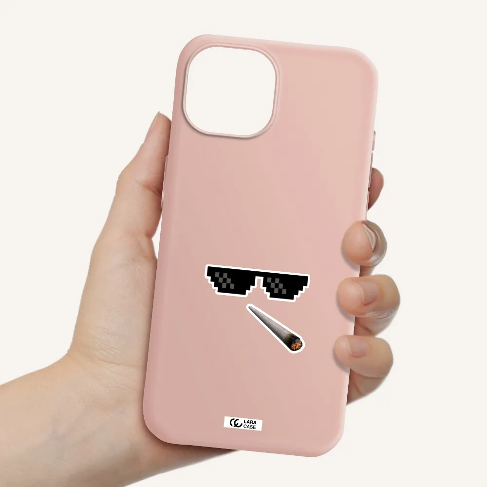 A Cigarette And Sunglasses Apple Iphone 15 Silicone Pastel Pink Case