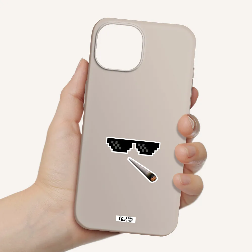 a cigarette and sunglasses Apple iPhone 15 Silicone Stone Case