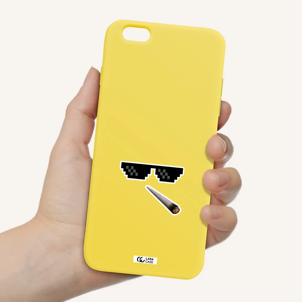 a cigarette and sunglasses Apple iPhone 6 plus Silicone canary yellow Case