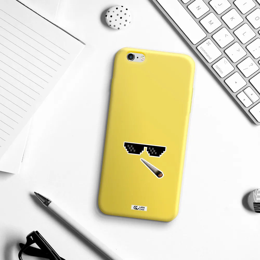 a cigarette and sunglasses Apple iPhone 6 s plus Silicone canary yellow Case