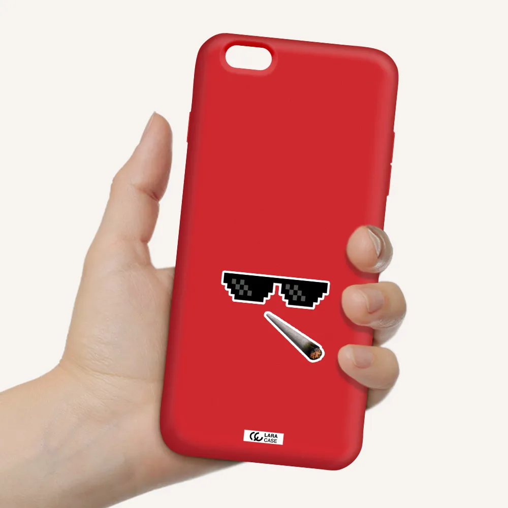 a cigarette and sunglasses Apple iPhone 6S Silicone Imperial Red Case