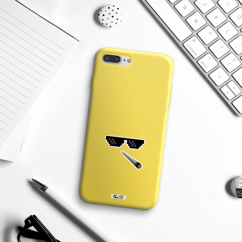 a cigarette and sunglasses Apple iPhone 7 plus Silicone canary yellow Case