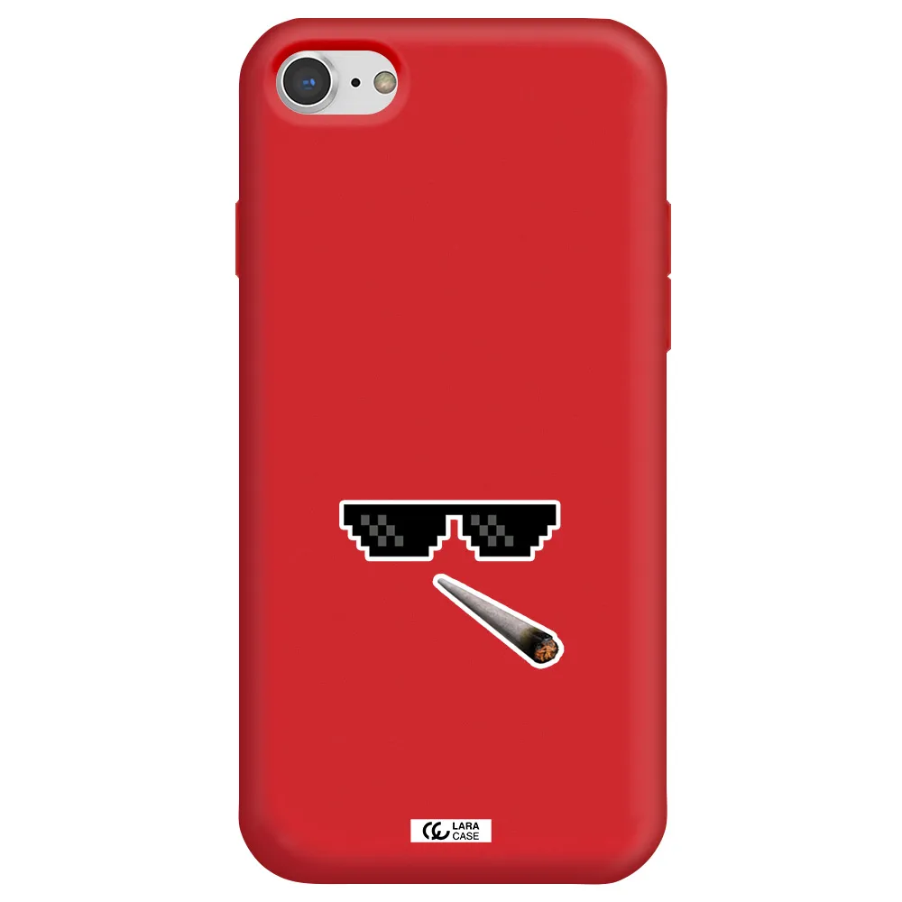 a cigarette and sunglasses Apple iPhone 7 Silicone Imperial Red Case