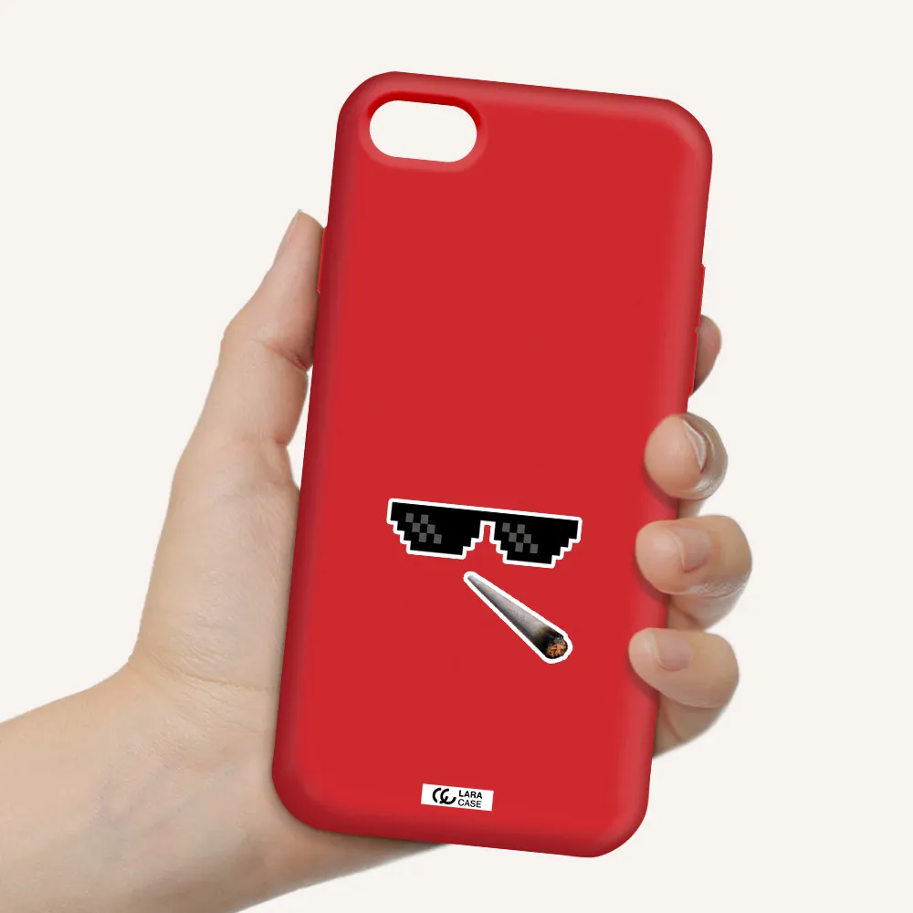 a cigarette and sunglasses Apple iPhone 7 Silicone Imperial Red Case