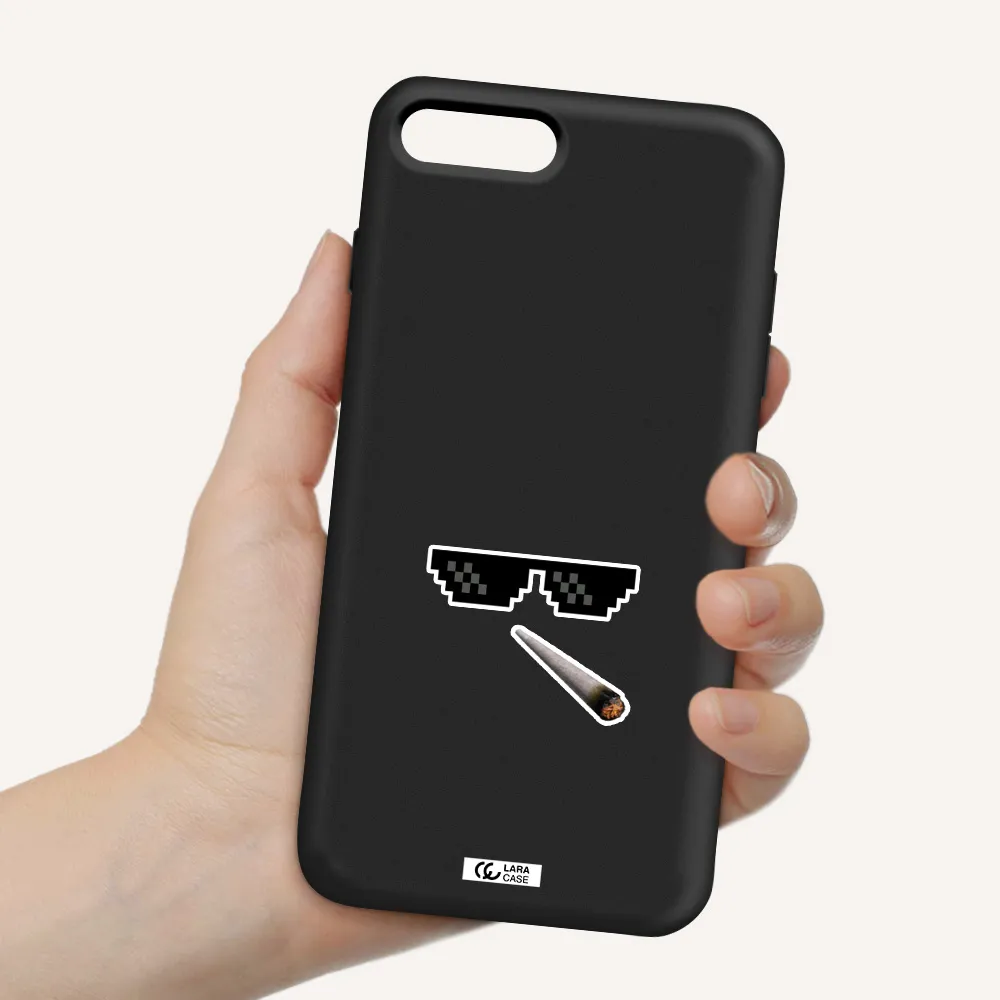 a cigarette and sunglasses Apple iPhone 8 plus Silicone black Case