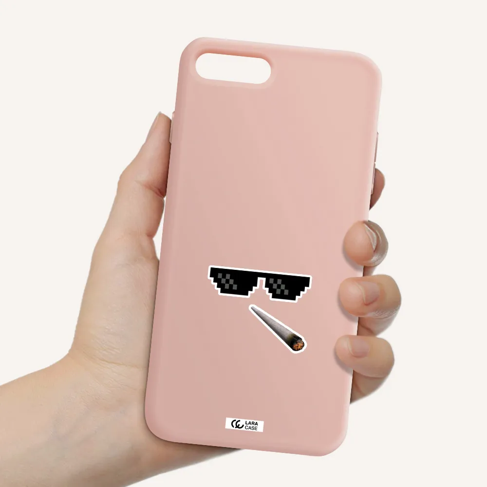 a cigarette and sunglasses Apple iPhone 8 plus Silicone pastel pink Case