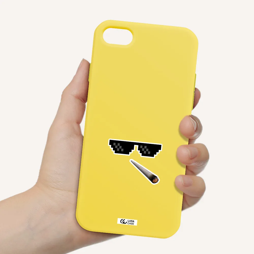 a cigarette and sunglasses Apple iPhone 8 Silicone canary yellow Case