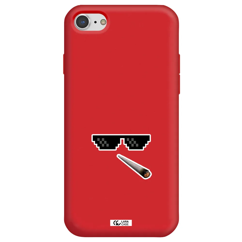 a cigarette and sunglasses Apple iPhone 8 Silicone Imperial Red Case