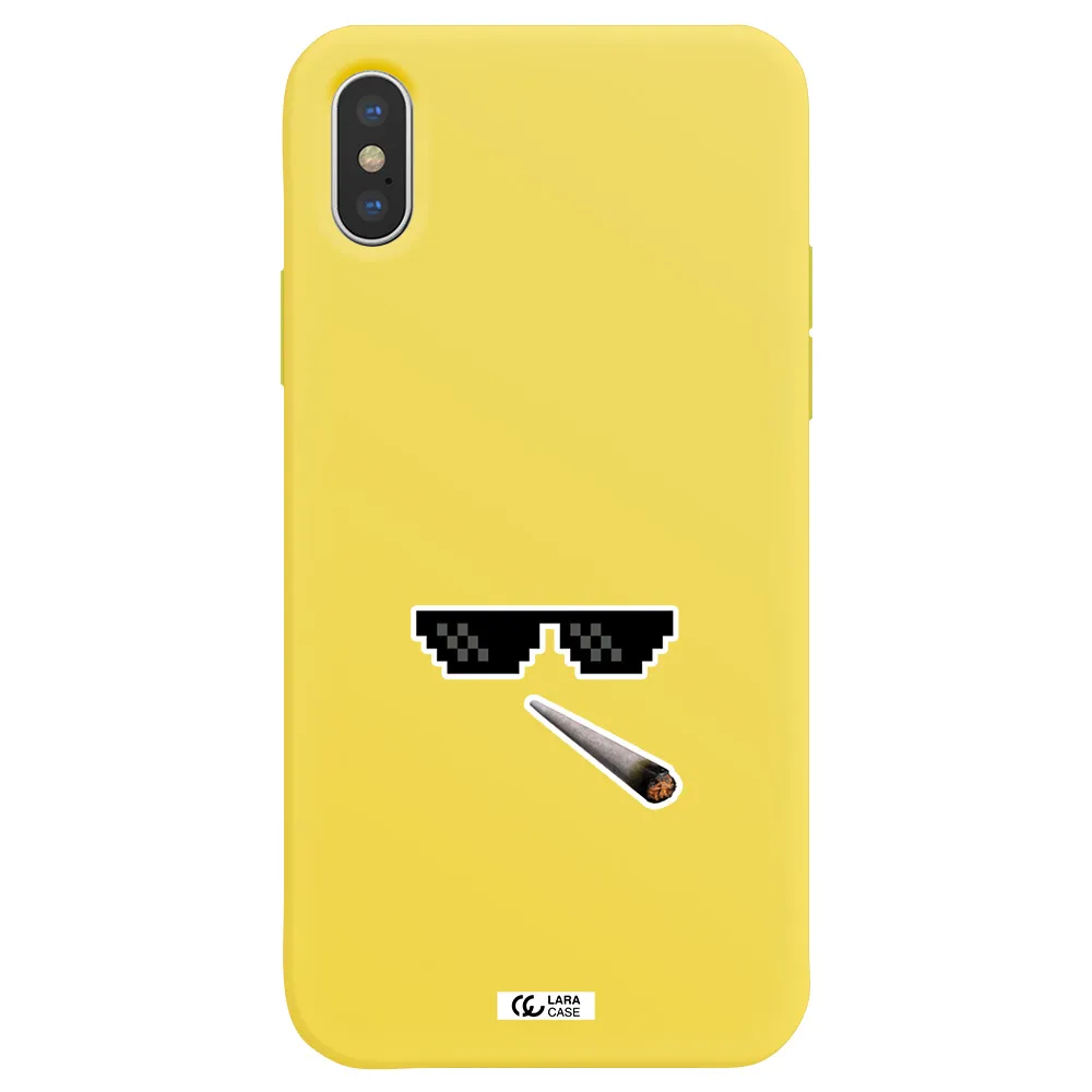 a cigarette and sunglasses Apple iPhone X Silicone canary yellow Case