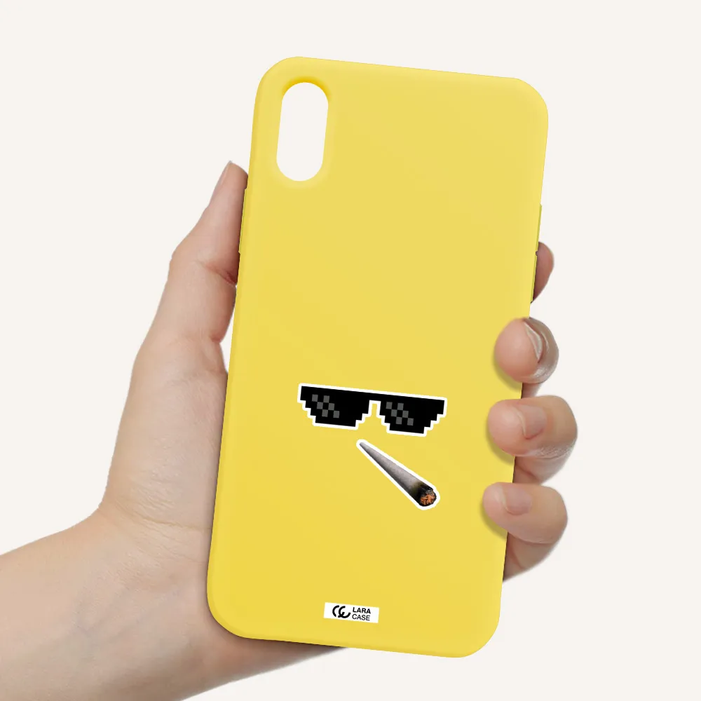 a cigarette and sunglasses Apple iPhone X Silicone canary yellow Case