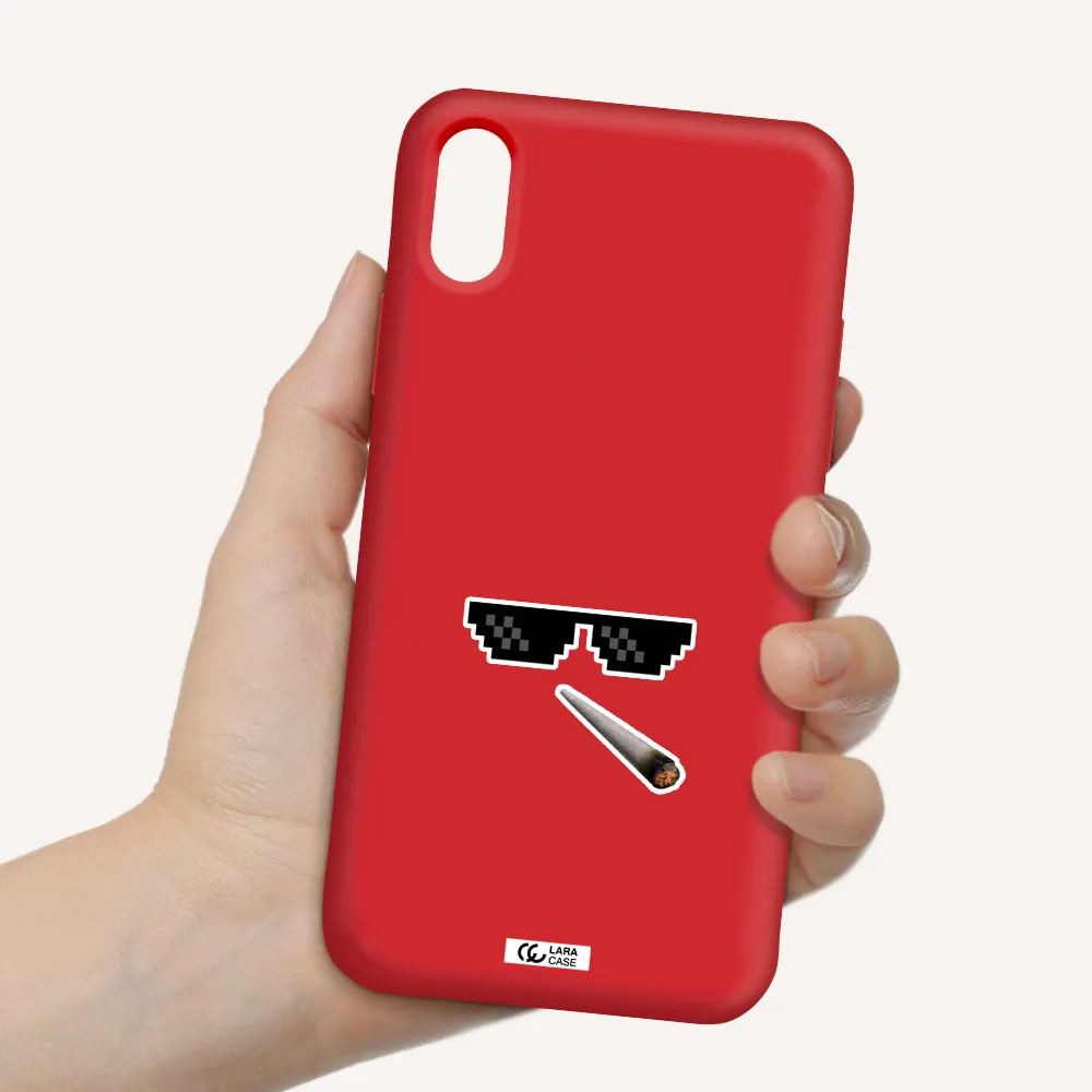 a cigarette and sunglasses Apple iPhone X Silicone Imperial Red Case