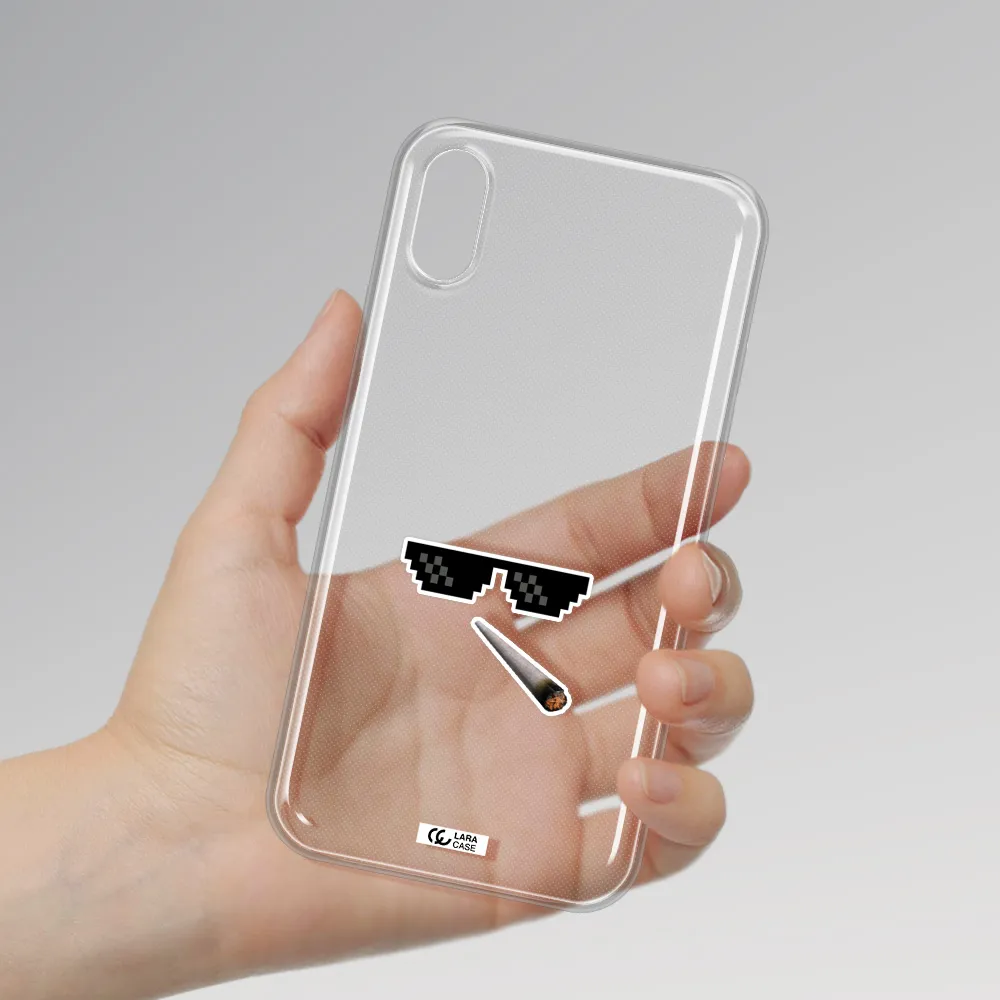a cigarette and sunglasses Apple iPhone XS Clear TPU Case