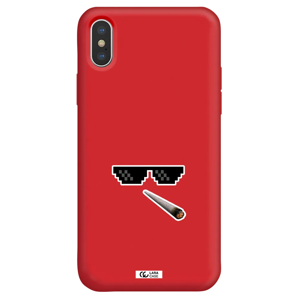 a cigarette and sunglasses Apple iPhone XS Silicone Imperial Red Case