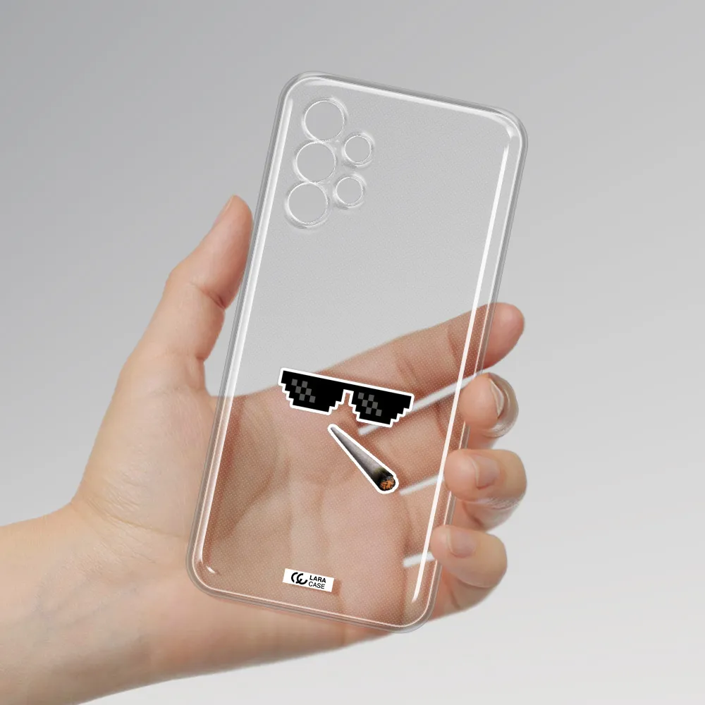 a cigarette and sunglasses Samsung A13 4g Clear TPU Case