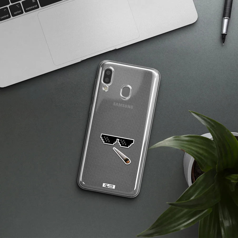 a cigarette and sunglasses Samsung A20 Clear TPU Case