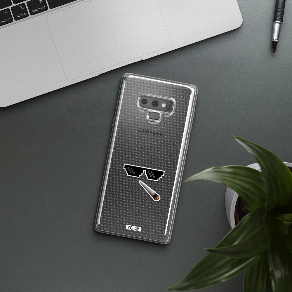 a cigarette and sunglasses Samsung Note 9 Clear TPU Case