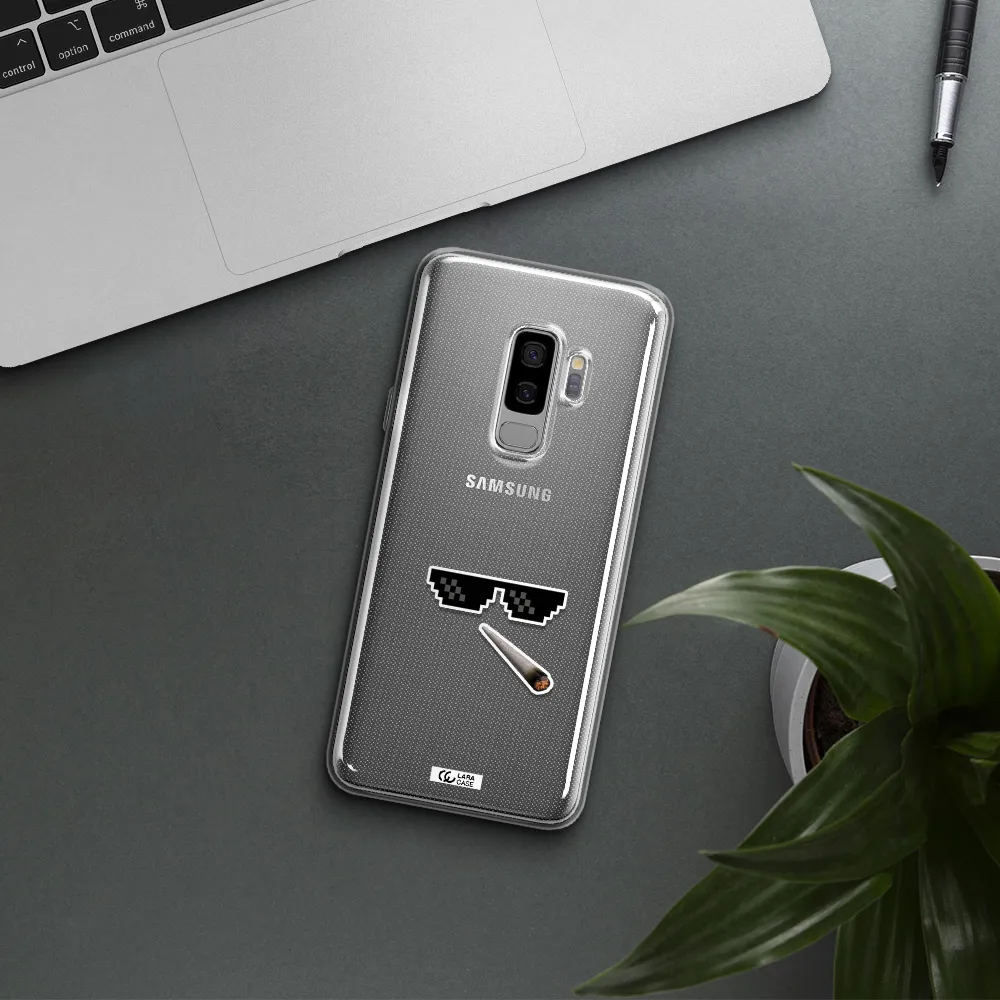 a cigarette and sunglasses Samsung S9 Plus Clear TPU Case