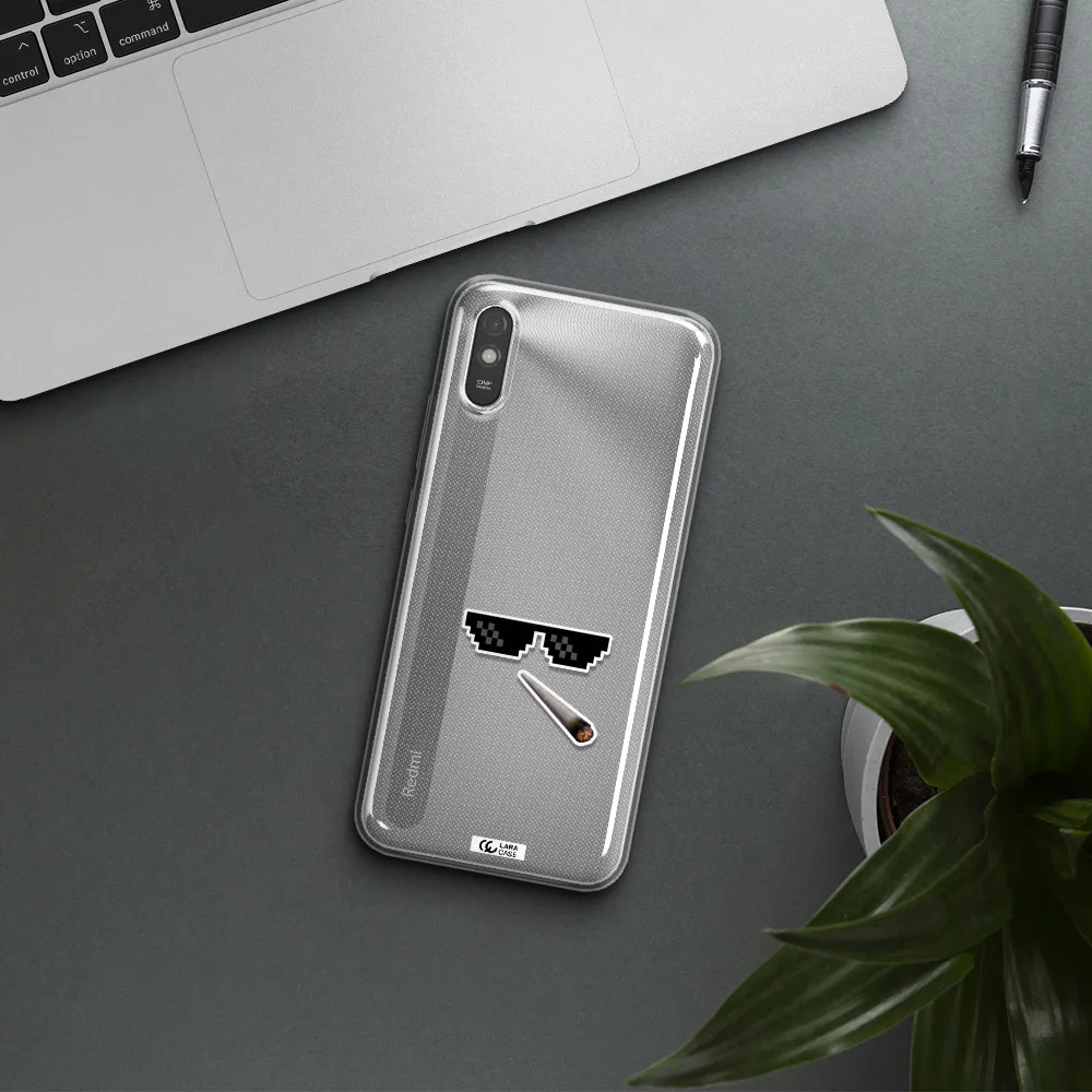 a cigarette and sunglasses Xiaomi Redmi 9A Clear TPU Case