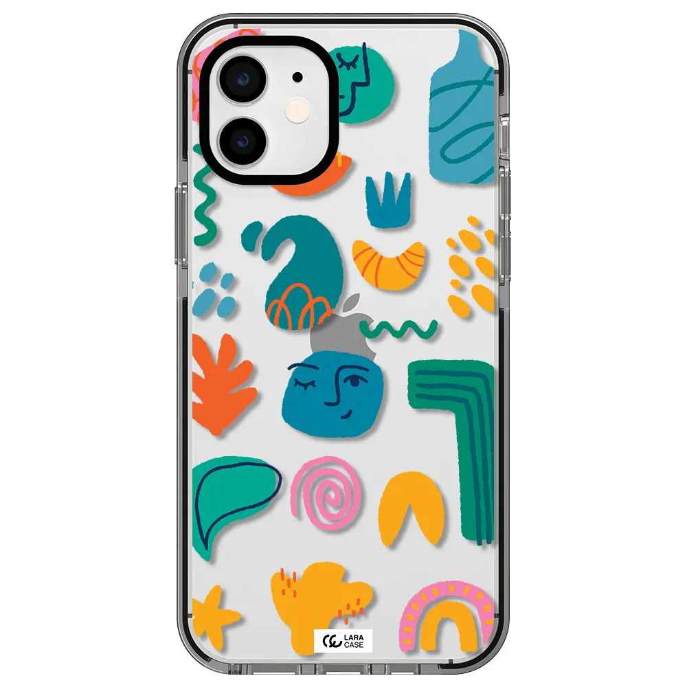 a collection of colorful shapes Apple iPhone 11 impact black border Case
