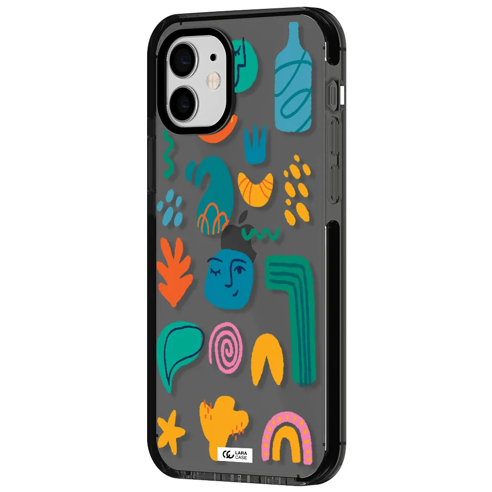a collection of colorful shapes Apple iPhone 11 impact Smoke Black Case