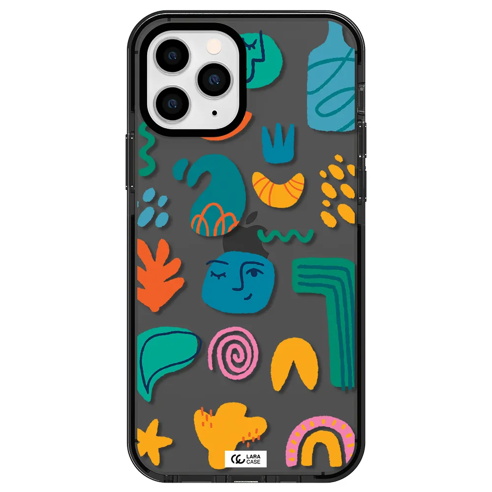 a collection of colorful shapes Apple iPhone 11 pro impact Smoke Black Case