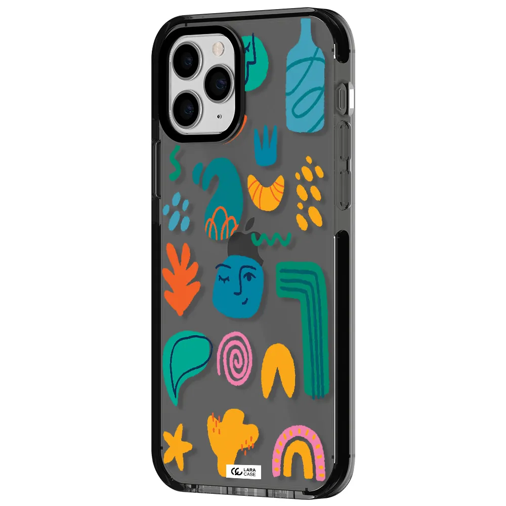 a collection of colorful shapes Apple iPhone 11 pro impact Smoke Black Case