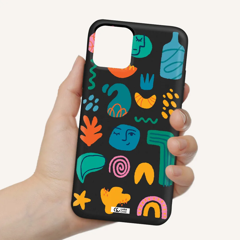 a collection of colorful shapes Apple iPhone 11 pro max Silicone black Case