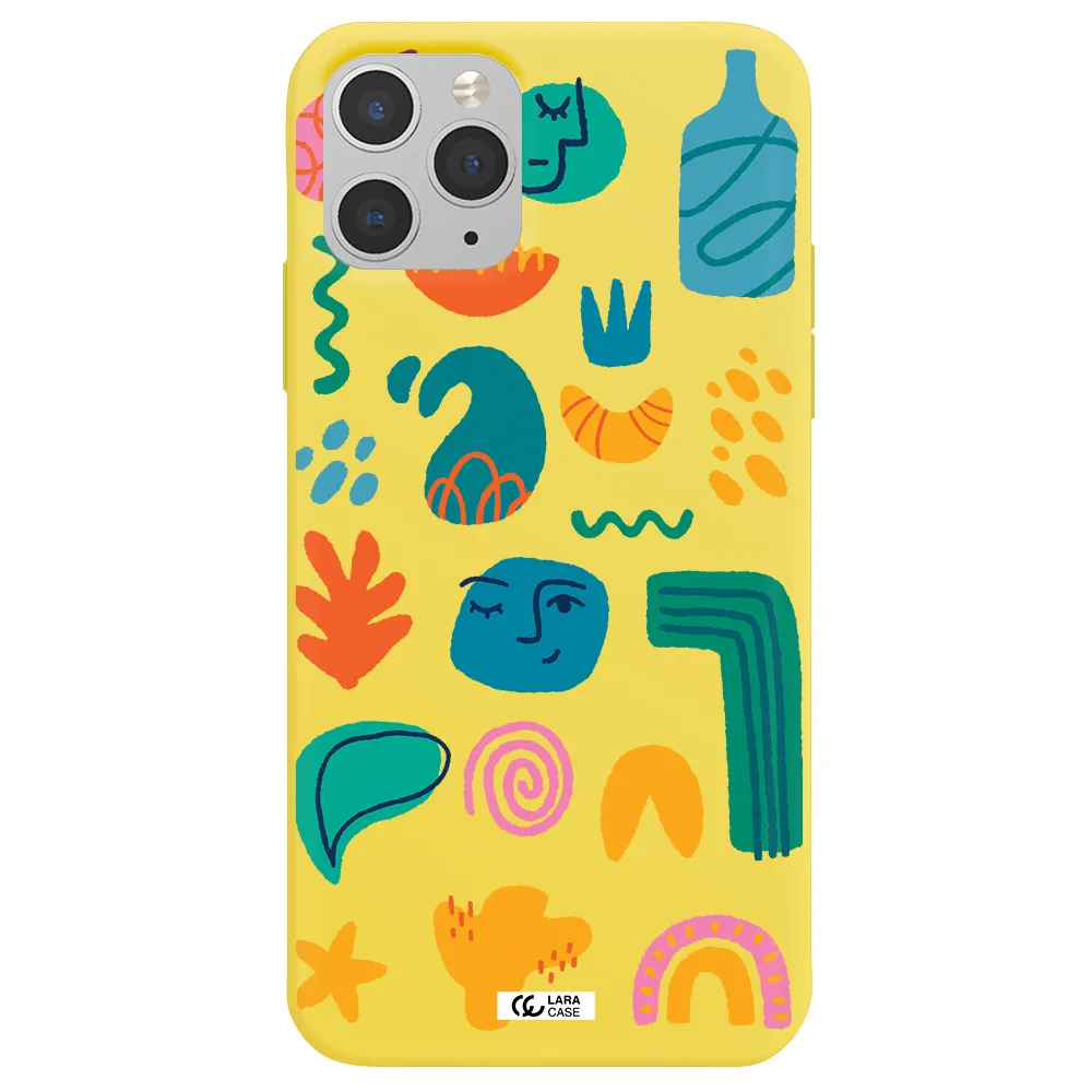 a collection of colorful shapes Apple iPhone 11 pro max Silicone canary yellow Case