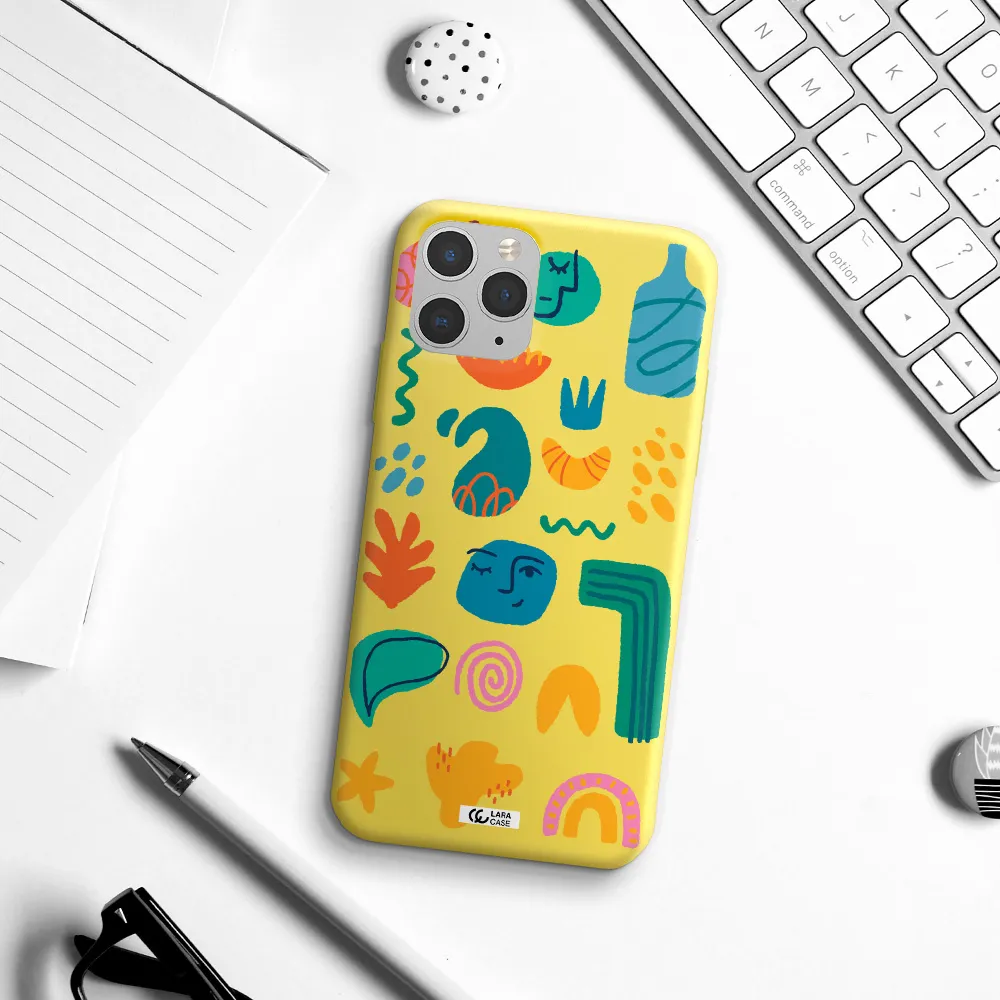 a collection of colorful shapes Apple iPhone 11 pro max Silicone canary yellow Case