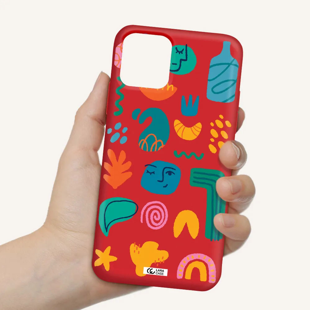 a collection of colorful shapes Apple iPhone 11 pro max Silicone Imperial Red Case