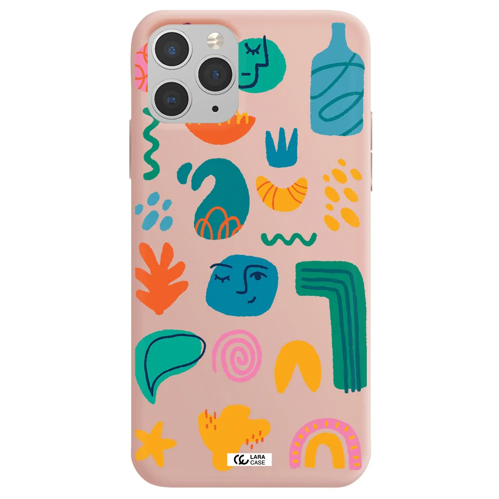 a collection of colorful shapes Apple iPhone 11 pro max Silicone pastel pink Case
