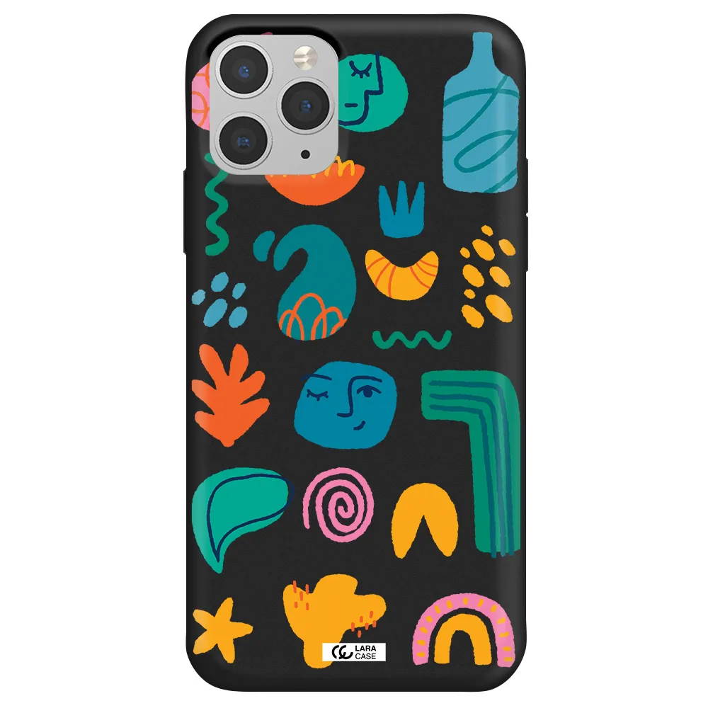 a collection of colorful shapes Apple iPhone 11 pro Silicone black Case