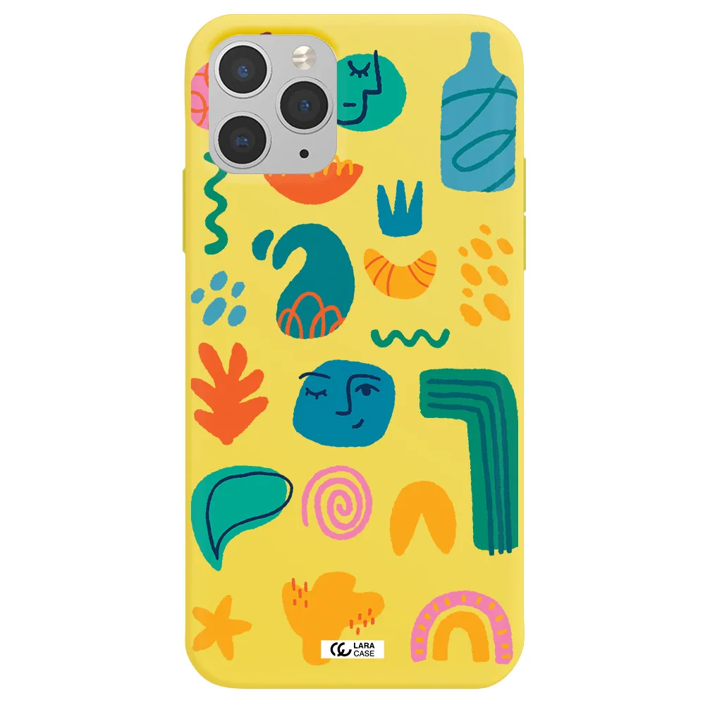 a collection of colorful shapes Apple iPhone 11 pro Silicone canary yellow Case