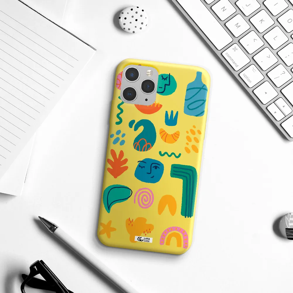 a collection of colorful shapes Apple iPhone 11 pro Silicone canary yellow Case