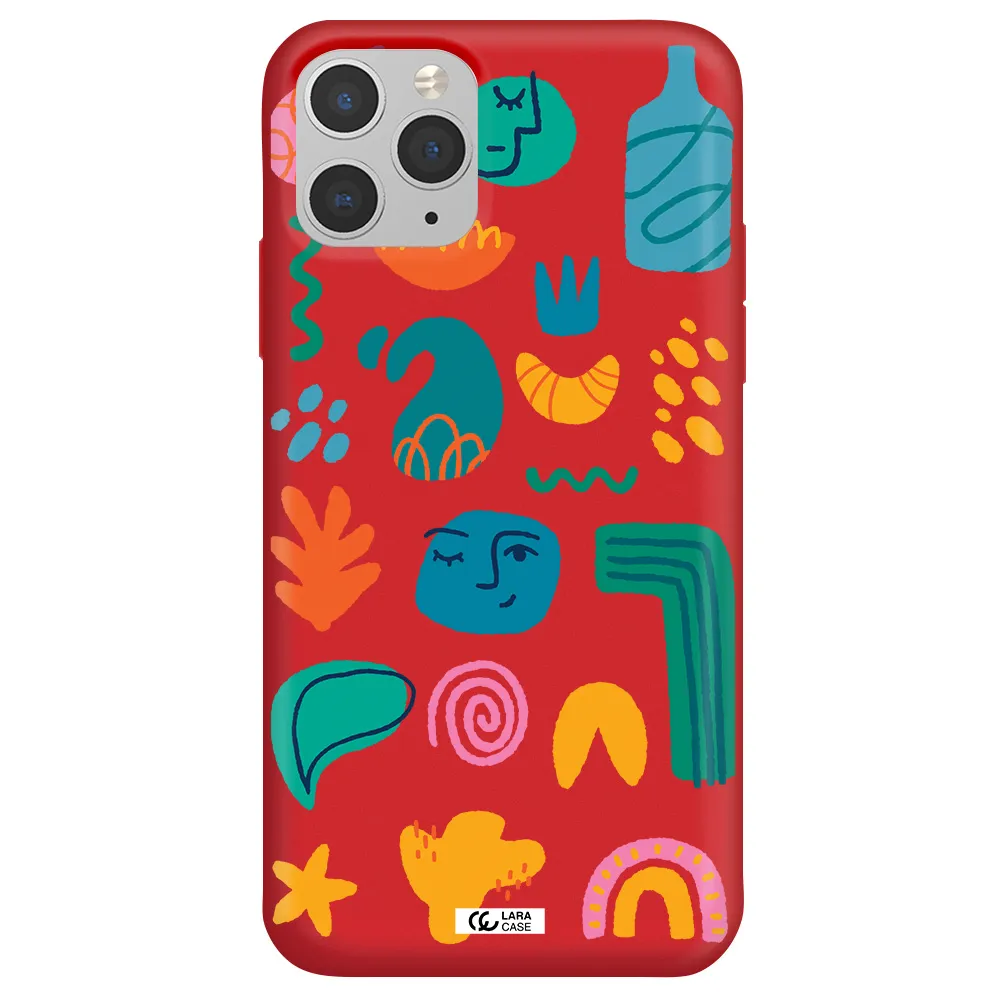 a collection of colorful shapes Apple iPhone 11 pro Silicone Imperial Red Case
