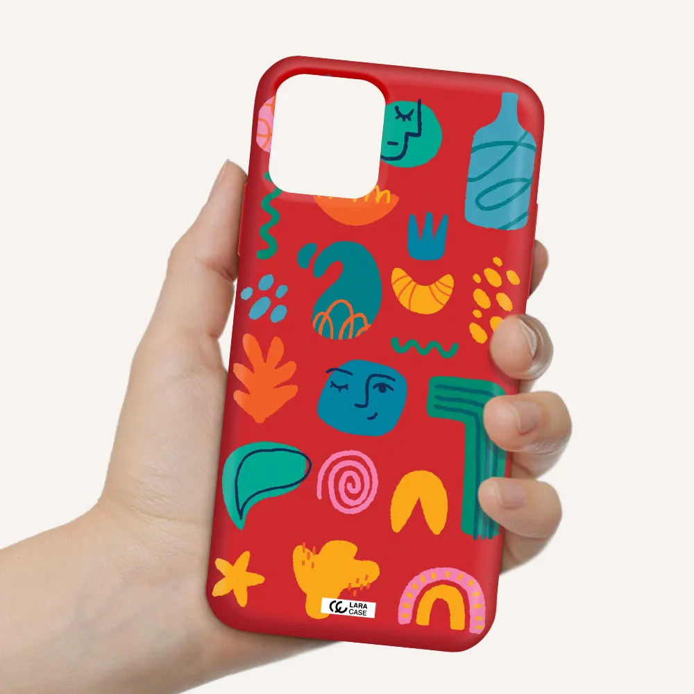 a collection of colorful shapes Apple iPhone 11 pro Silicone Imperial Red Case