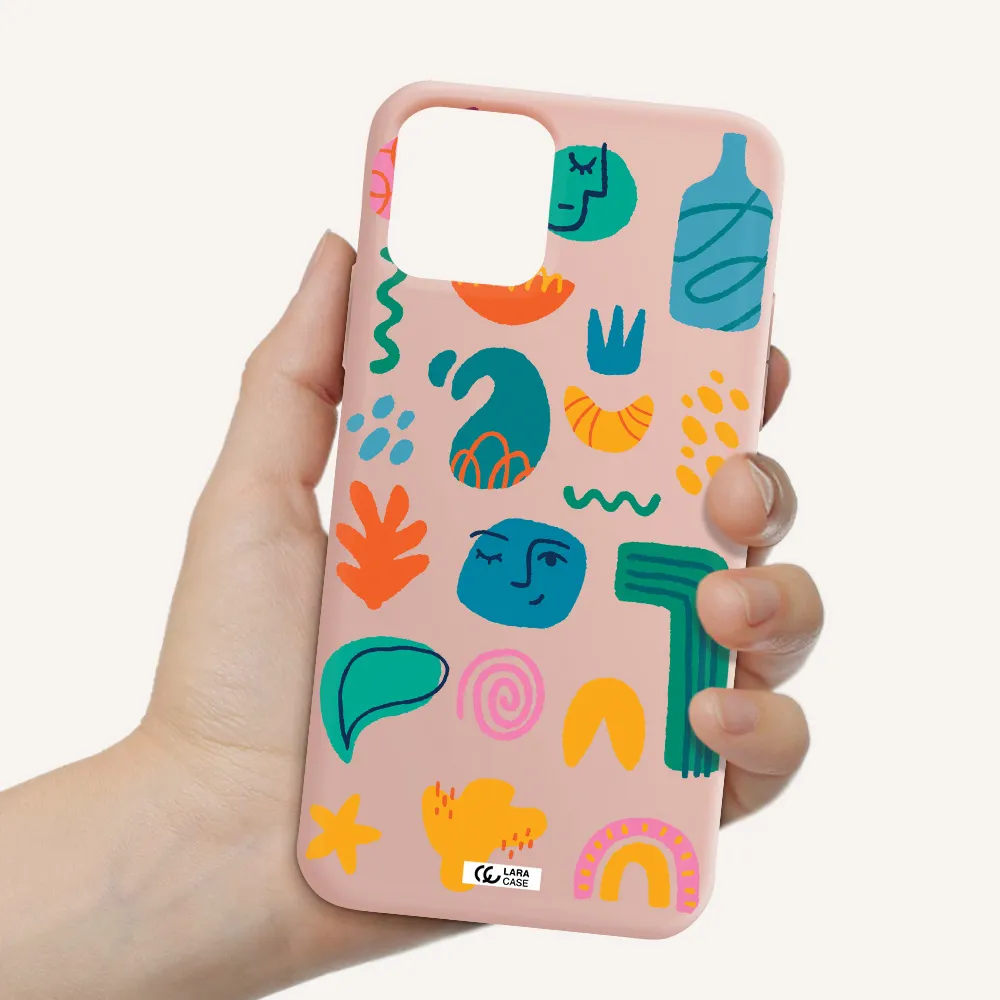 a collection of colorful shapes Apple iPhone 11 pro Silicone pastel pink Case