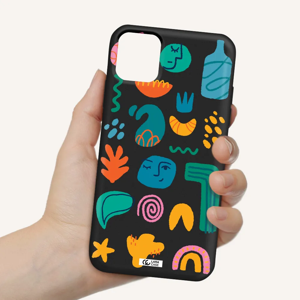 a collection of colorful shapes Apple iPhone 11 Silicone black Case