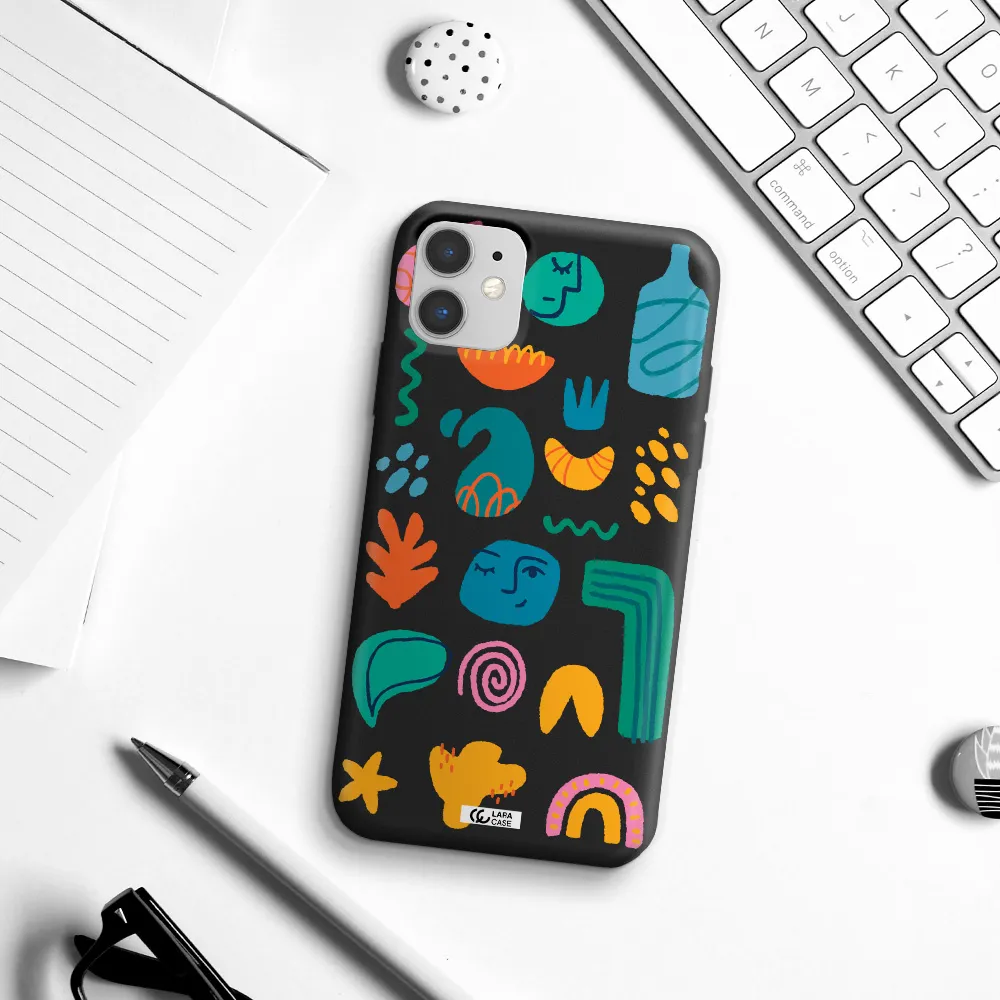 a collection of colorful shapes Apple iPhone 11 Silicone black Case