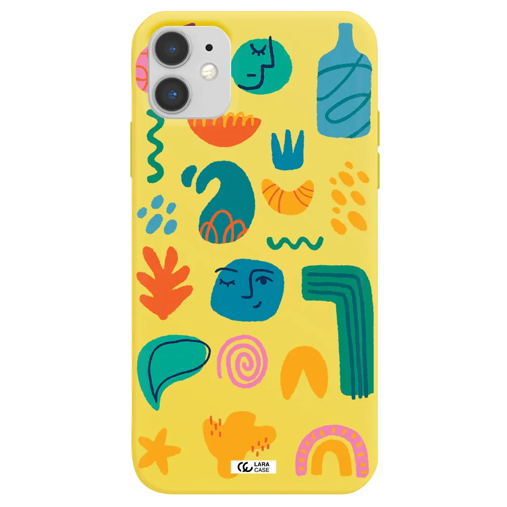 a collection of colorful shapes Apple iPhone 11 Silicone canary yellow Case