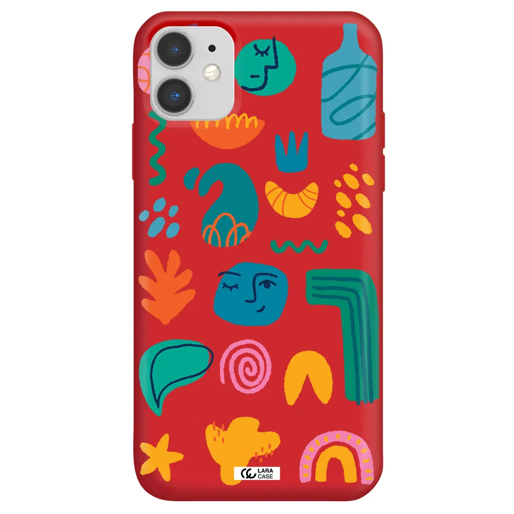a collection of colorful shapes Apple iPhone 11 Silicone Imperial Red Case