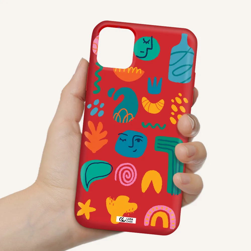 a collection of colorful shapes Apple iPhone 11 Silicone Imperial Red Case