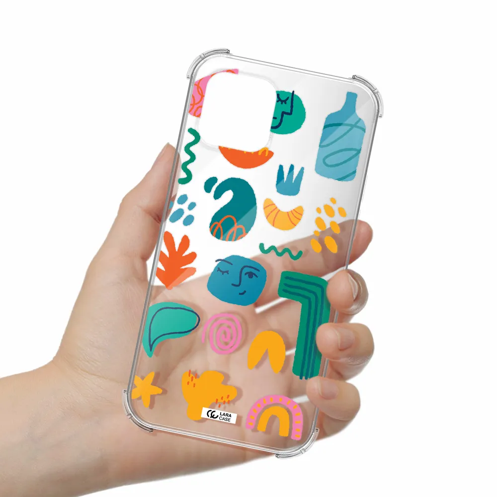 a collection of colorful shapes Apple iPhone 12 Clear PC Case