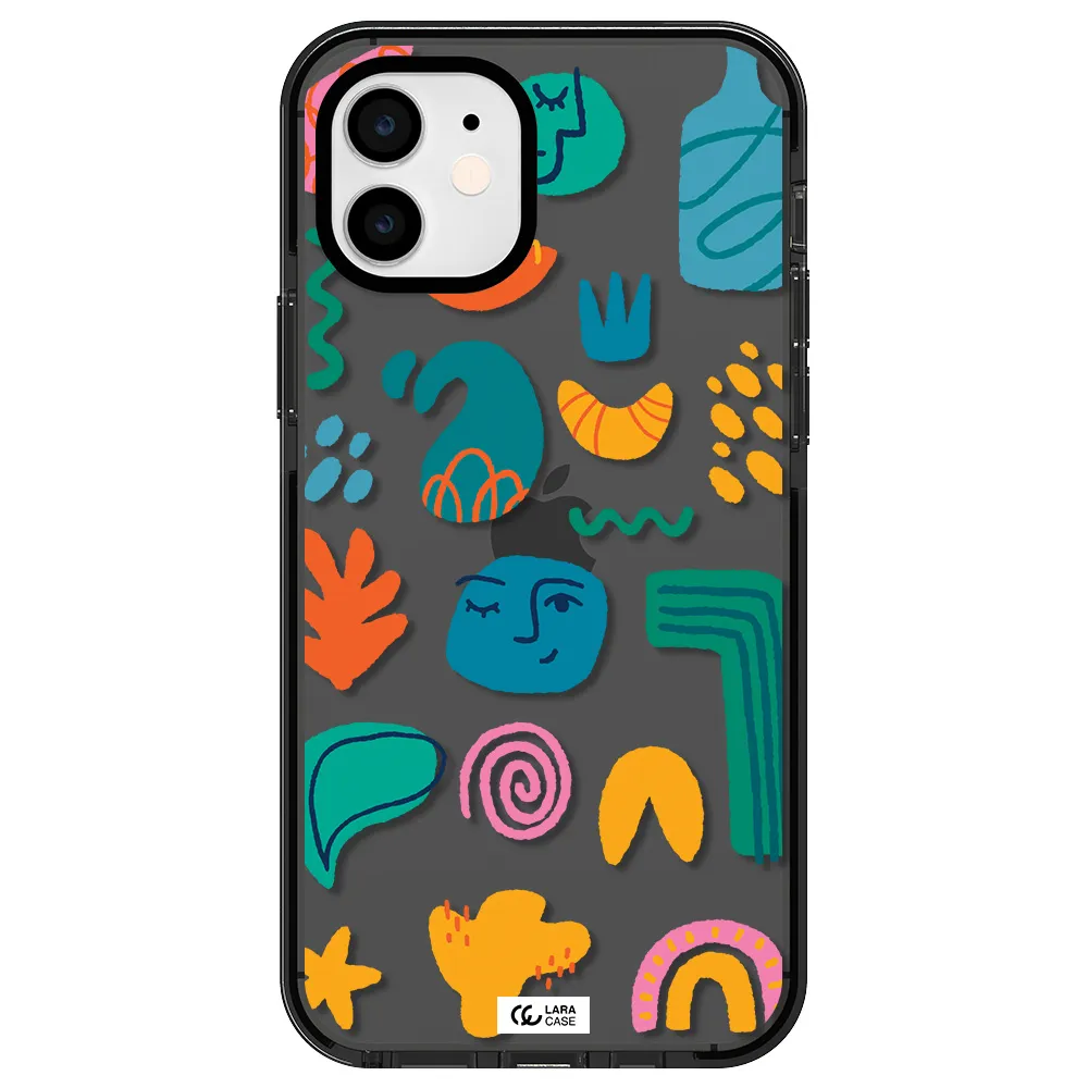 a collection of colorful shapes Apple iPhone 12 impact Smoke Black Case