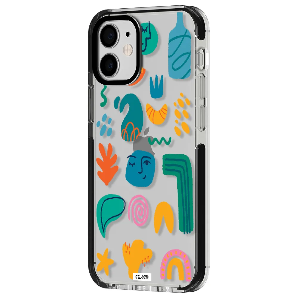 a collection of colorful shapes Apple iPhone 12 mini impact black border Case