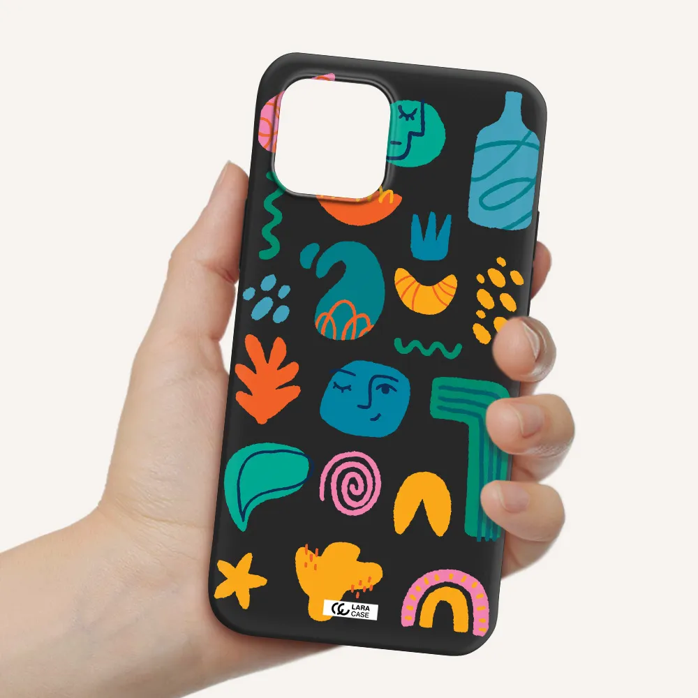 a collection of colorful shapes Apple iPhone 12 mini Silicone black Case